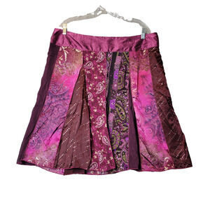 Vintage Luna Chix Multicolor Patchwork Mixed Print A Line Midi Skirt Women's XL